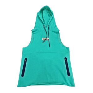 Men’s Gym Tank Sleeveless Hoodie – Cotton Blend, Athletic Fit, Turquoise